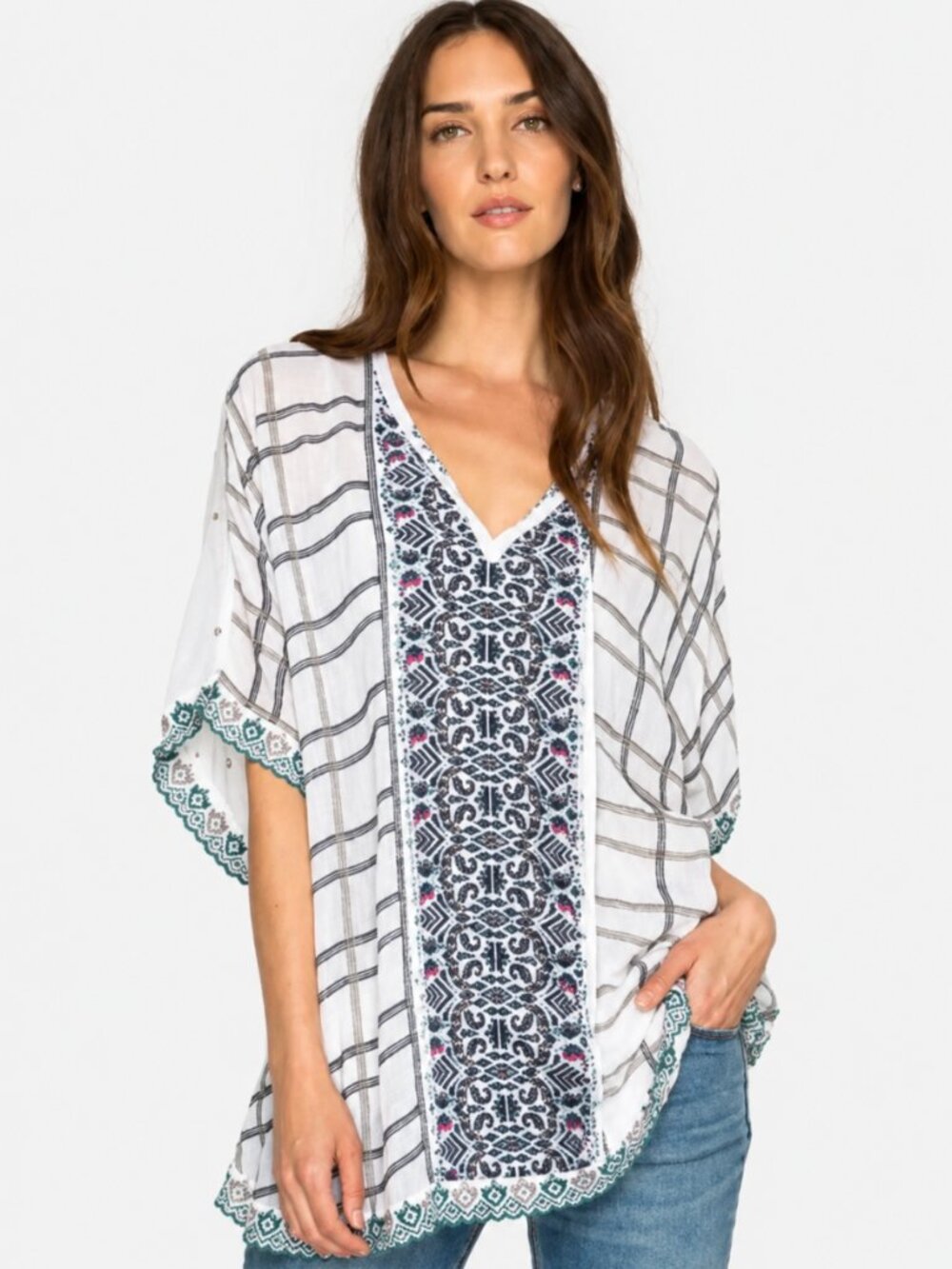 JOHNNY WAS CHERPAS EMBROIDERED PONCHO TOP